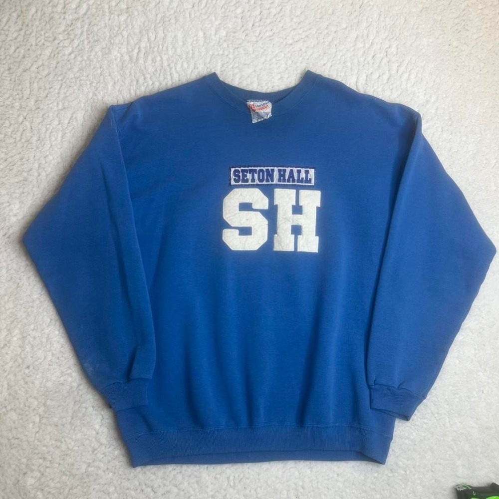 Vintage‎ seton hall men's blue crewneck sweatshirt embroidered collegiate L 90s